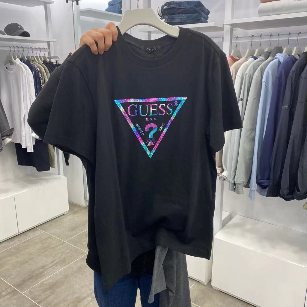 GUESS Classic Chest Triangle Print Cotton Comfortable Versatile Short Sleeve T Shirt