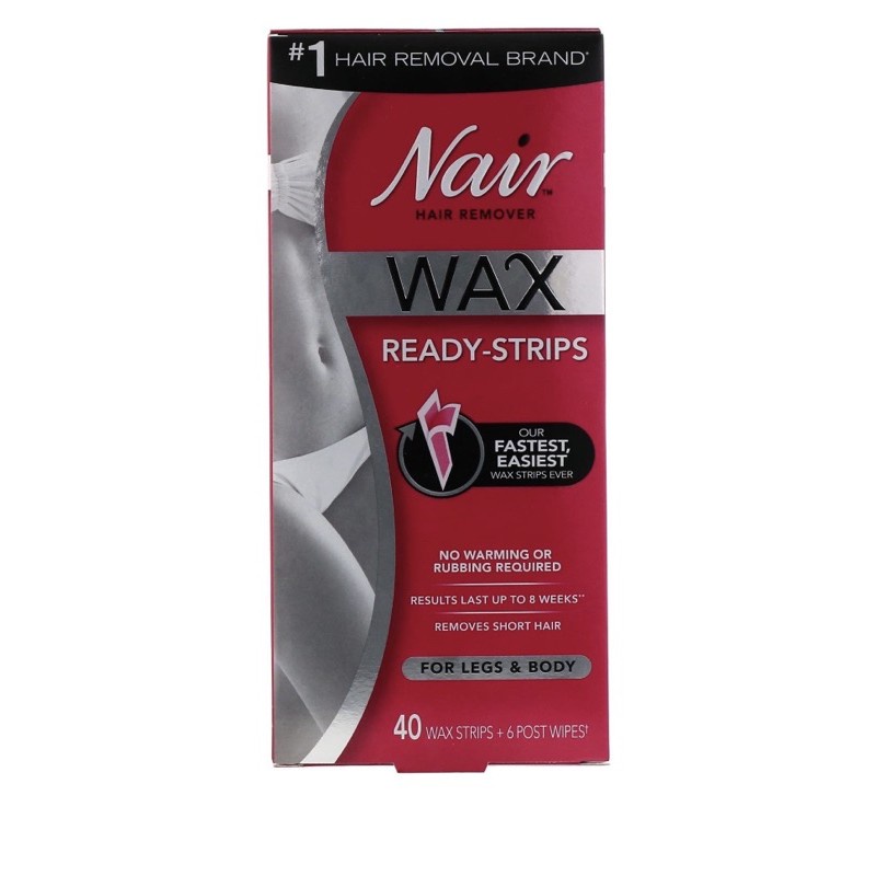 NAIR Hair Remover Wax Ready Strips for Legs & Body 40 Wax Strips + 6
