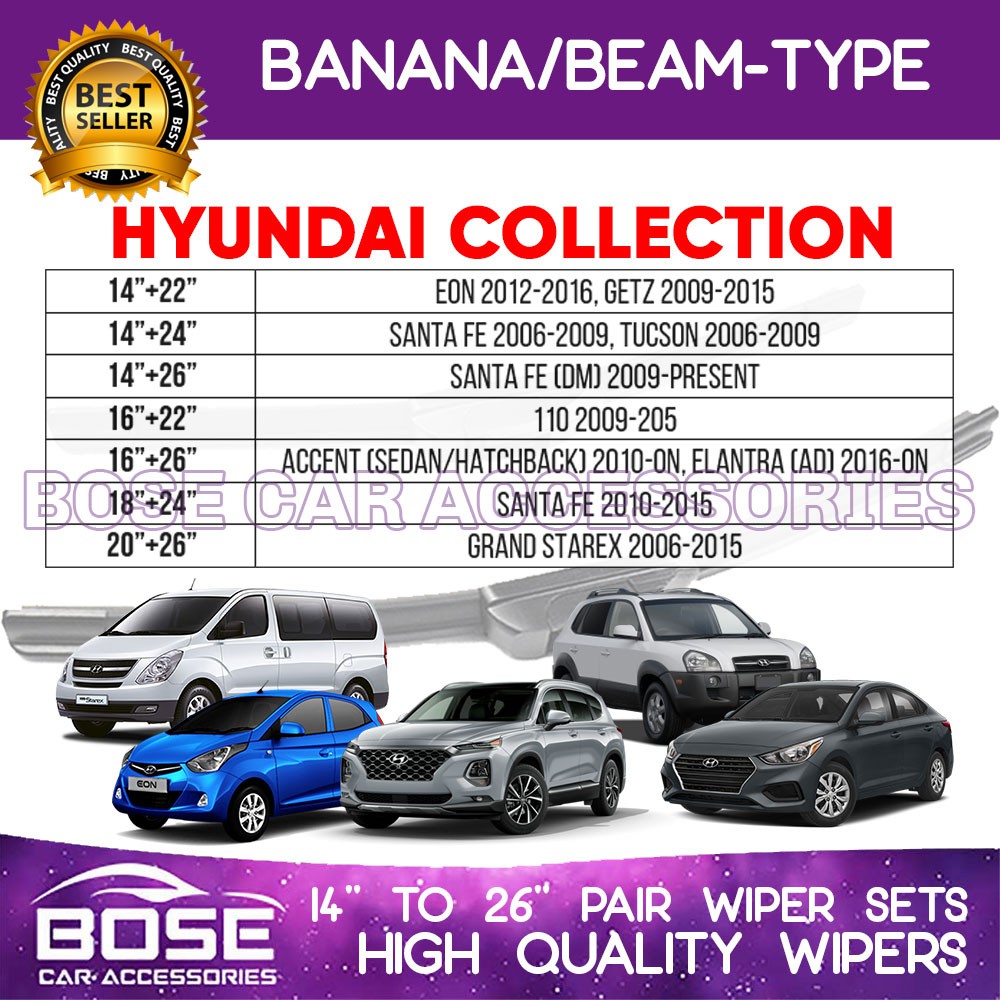 Hyundai Cars Banana Type Front Wiper Blade Collection for Accent