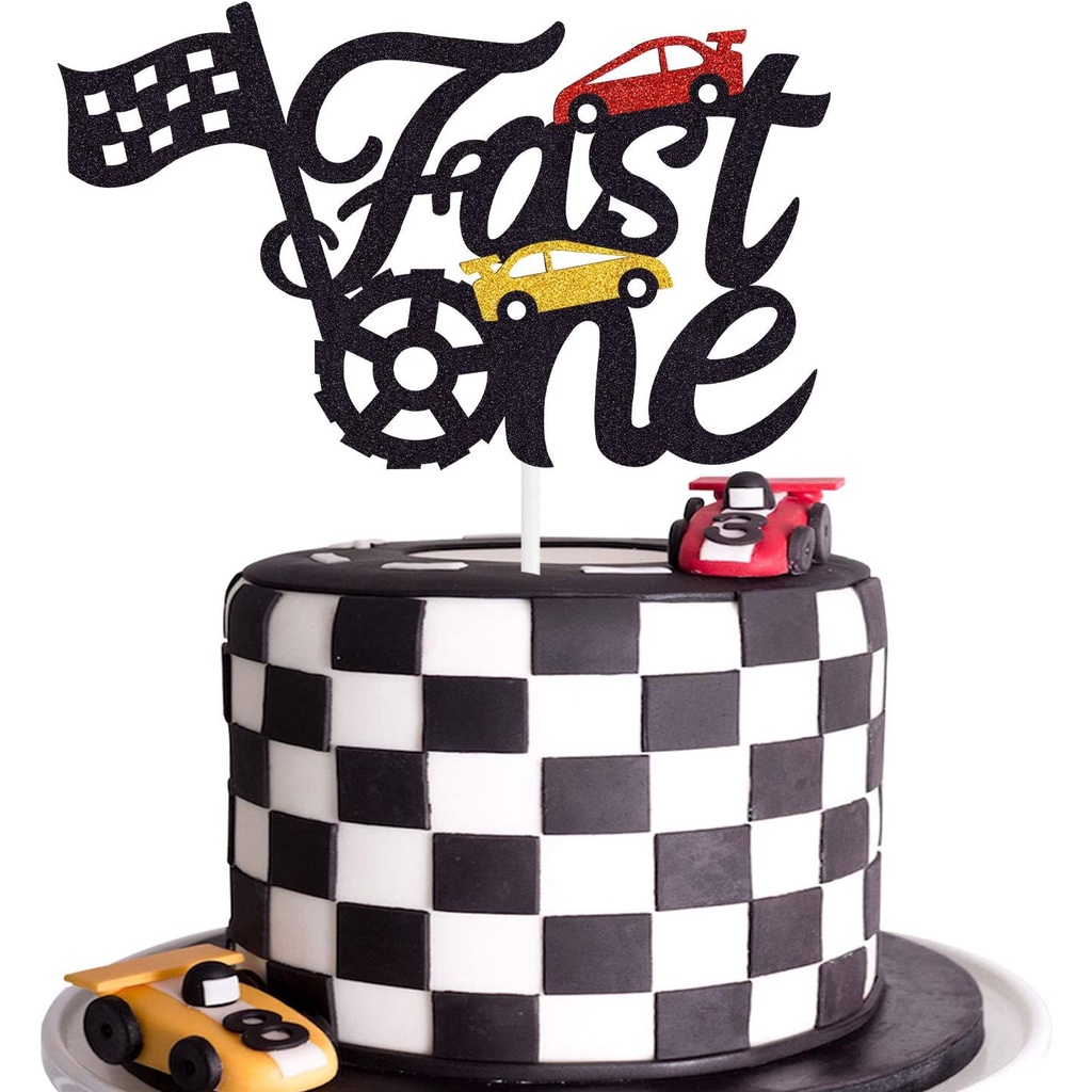 Fast One Cake Topper Race Car Theme 1st Birthday Cake Decoration ...