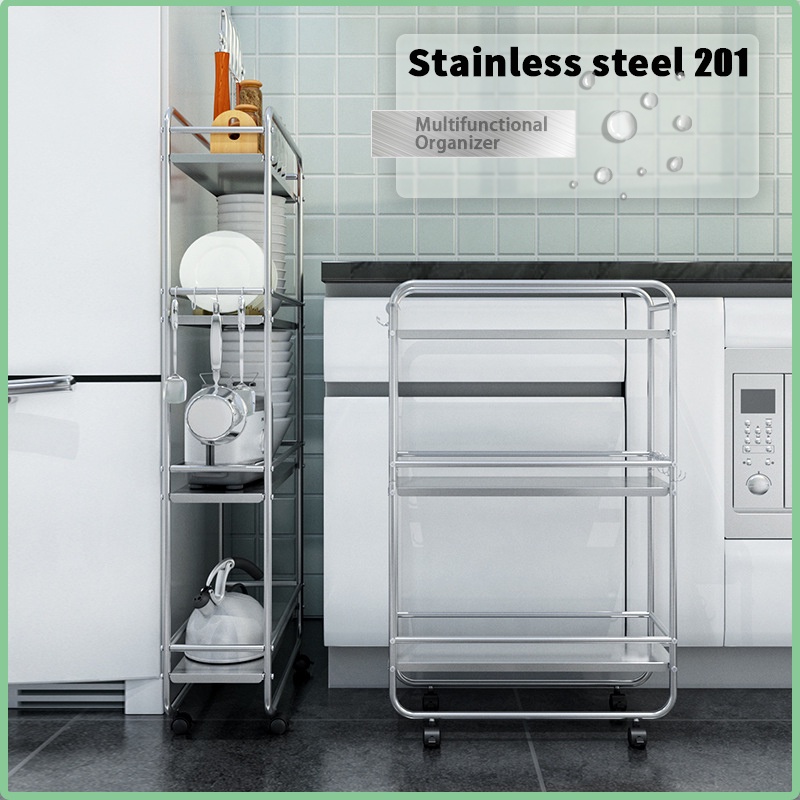 Stainless steel Trolley Rack Storage Organizer Rack Movable Kitchen ...