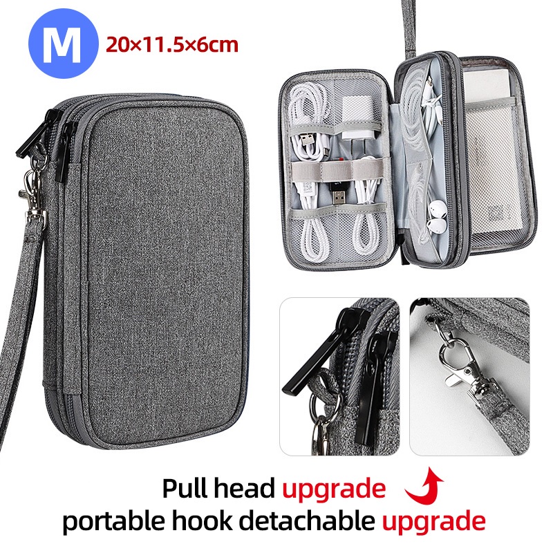 Double Layer Travel Organizer Portable Cable Storage Pouch Gadget Bag ...