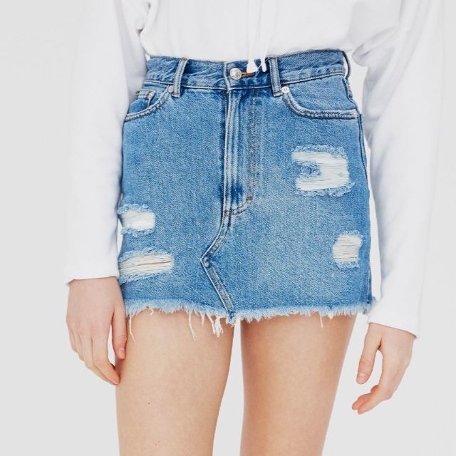 Pull&bear ripped denim skirt in blue sale