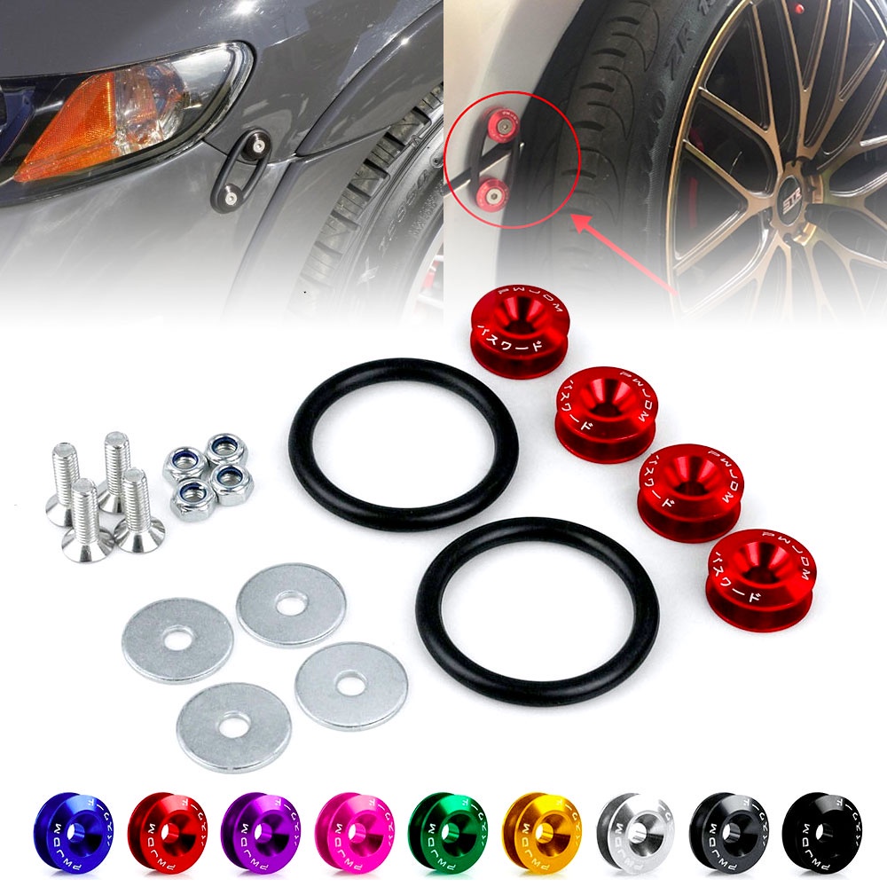 thumbnail image 2 of EZAUTOWRAP Bumper Quick Release Fasteners – Red With 2 O-Rings, Powder Coated For Custom Car Fitment 2 of 4
