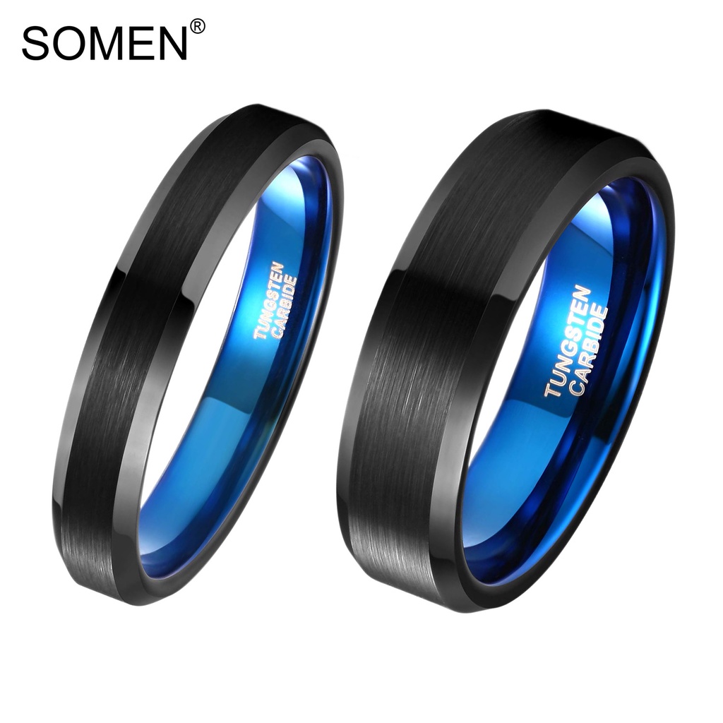 SOMEN 4mm 6mm Tungsten Carbide Ring for Men Women Beveled Edge Brushed  Black Wedding Band Comfort Fit Size 4-13