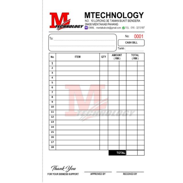 BUKU RESIT 1 BIJI BOLEH LETAK NAMA SYARIKAT DAN LOGO BERWARNA / BILL ...