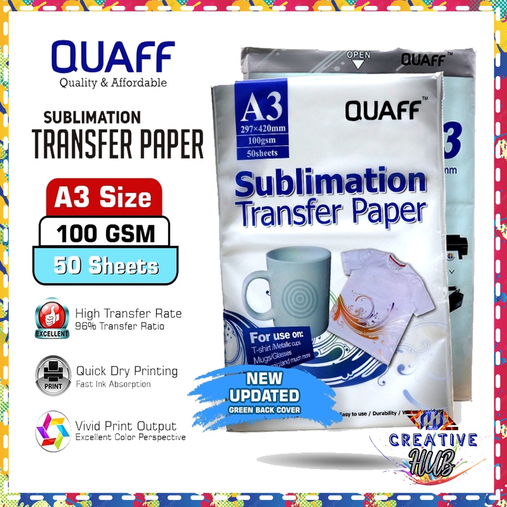 Sublimation Transfer Paper A3 QUAFF 50 sheets [NEW UPDATEDGREEN