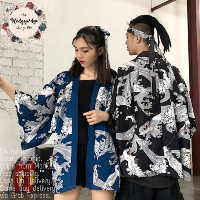 Harajuku Japanese Cranes White Tiger Kimono Haori Cardigan