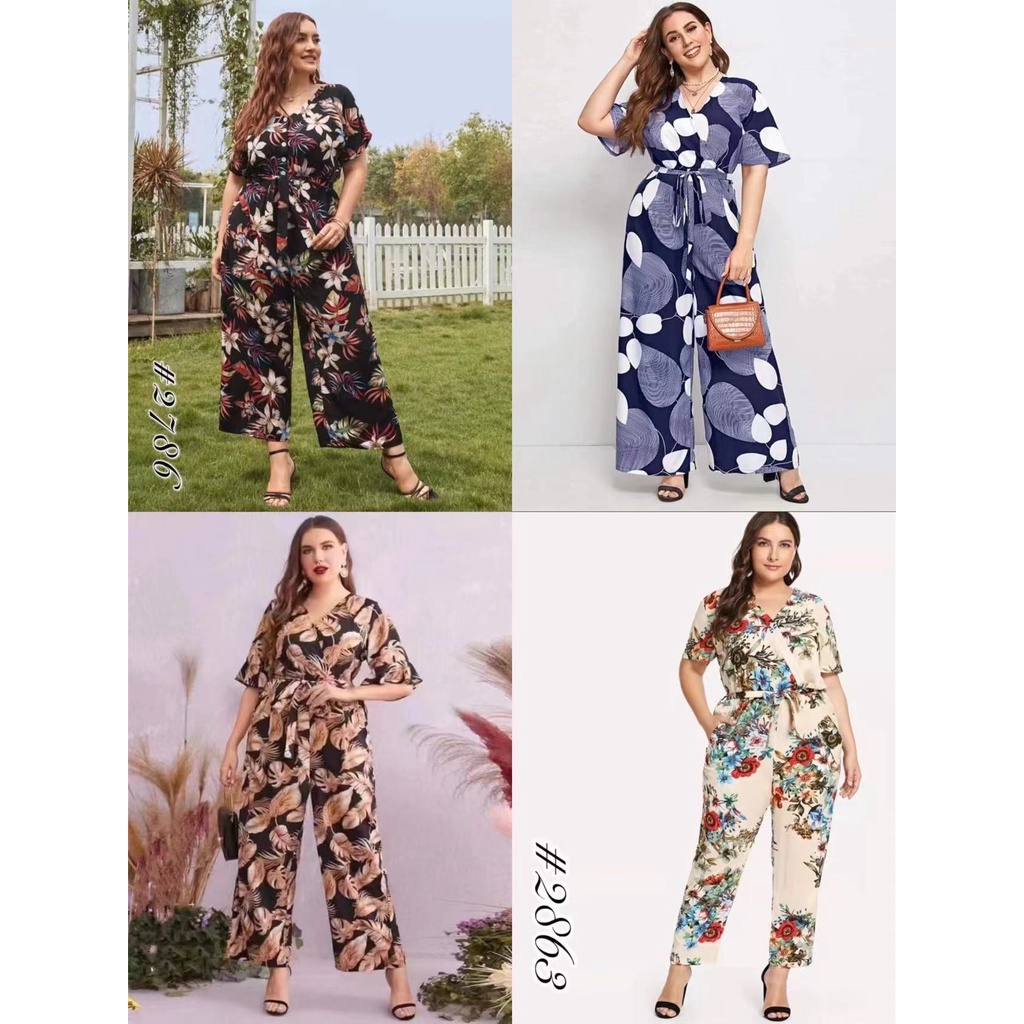 Plus size print vneck floral jumpsuit for women Shopee Philippines