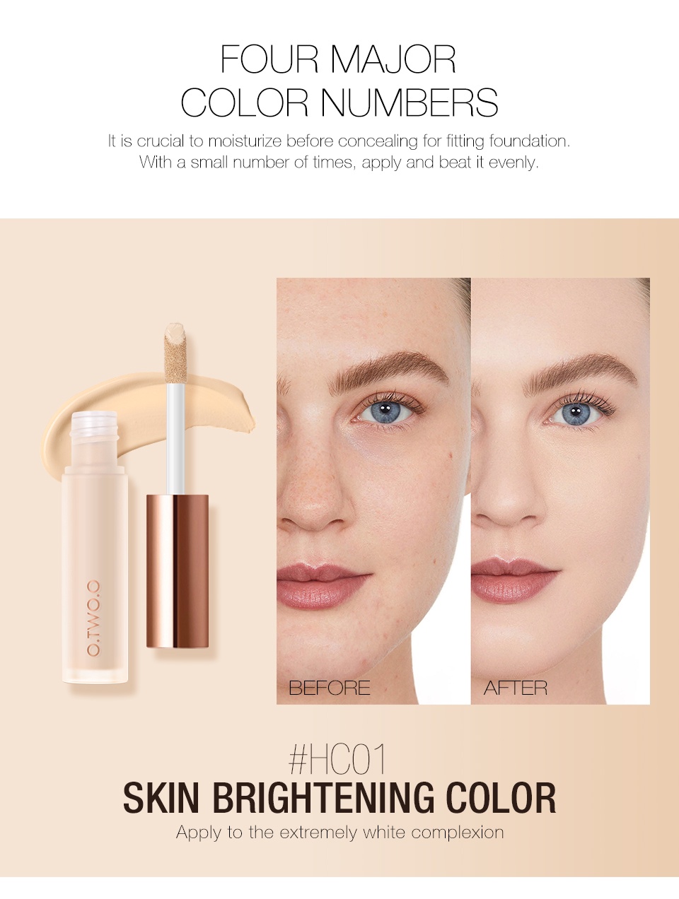 O.TWO.O Liquid Concealer Primer Waterproof High Coverage Natural Long ...