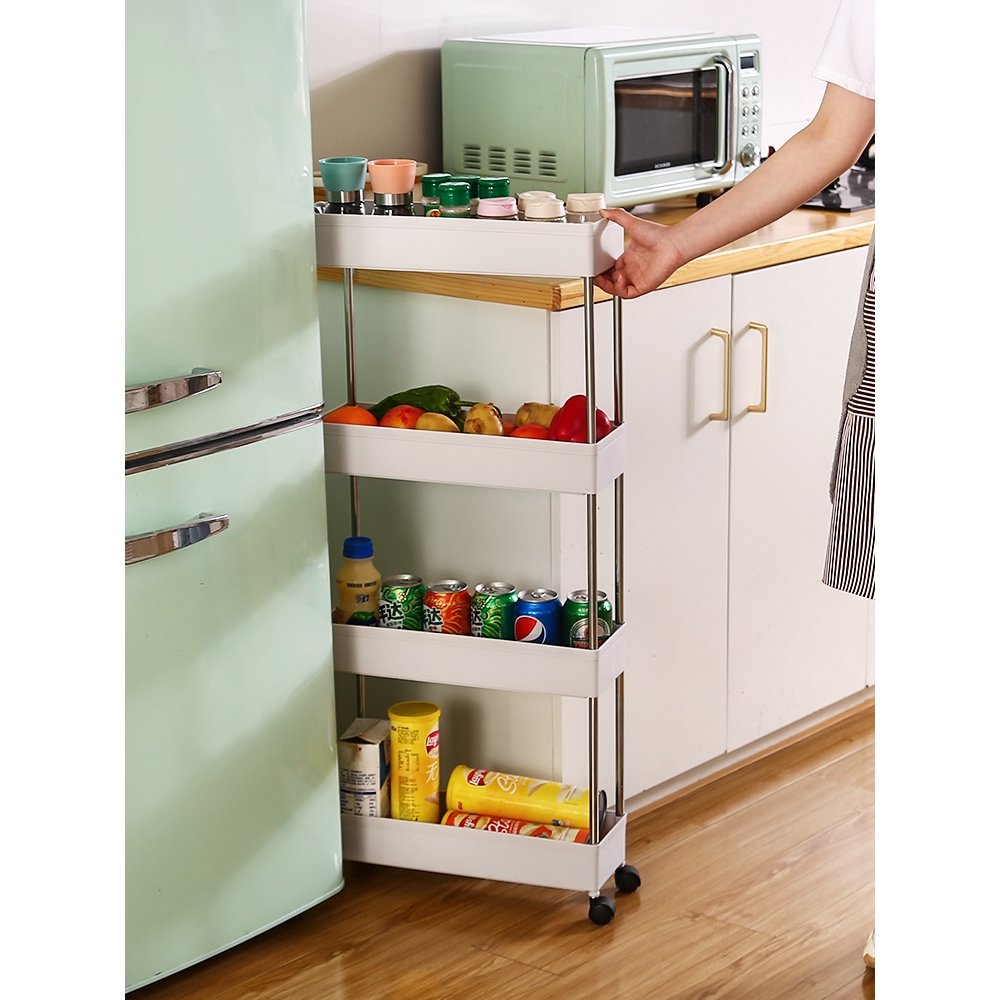 Slide Out Slim Trolley Rack 4 Tier Narrow Space Shelving Rolling Pantry