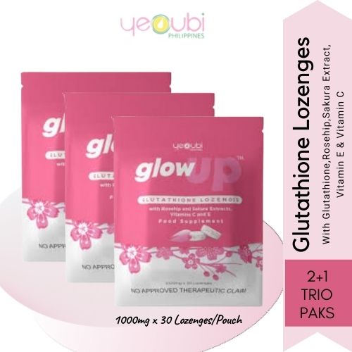 GlowUp GLUTATHIONE LOZENGES 1000mgx30Lozenges/Pak (2+1 TRIO PAKS PROMO