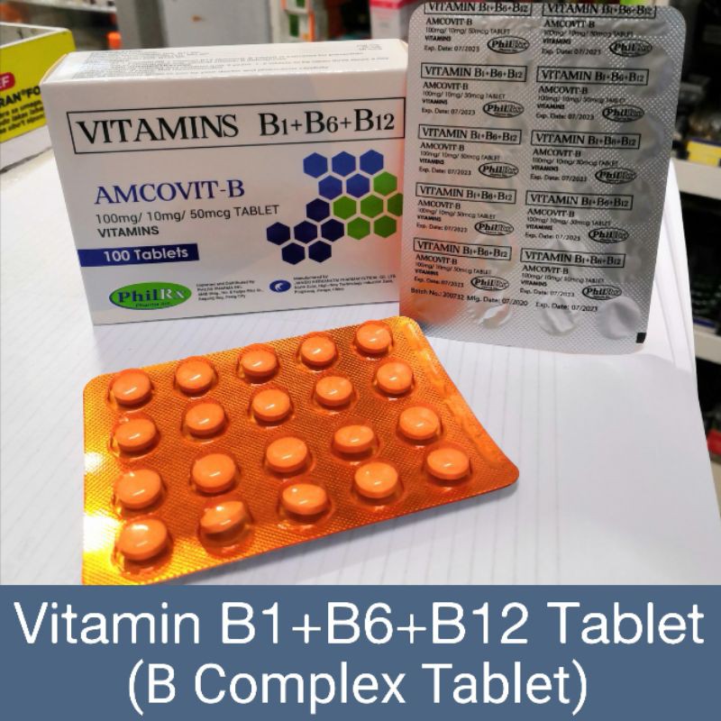 Vitamin B Complex Tablet (Vitamin B1+B6+B12) 100mg/10mg/50mcg [1 box of