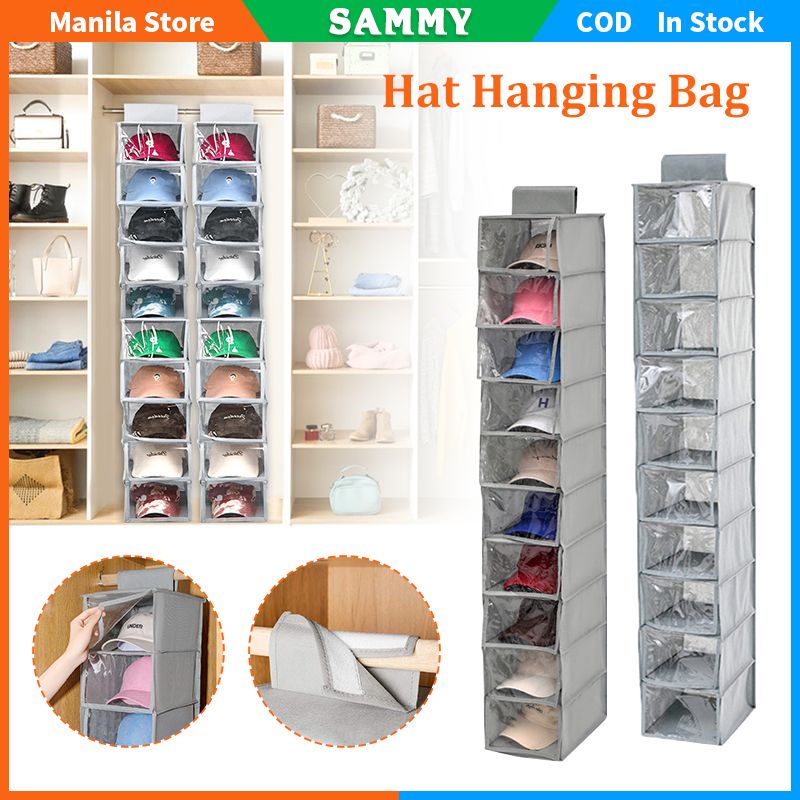 10 Grids Hat Hanging Bag Hanging Closet Organizer Shelves Hat Organizer ...