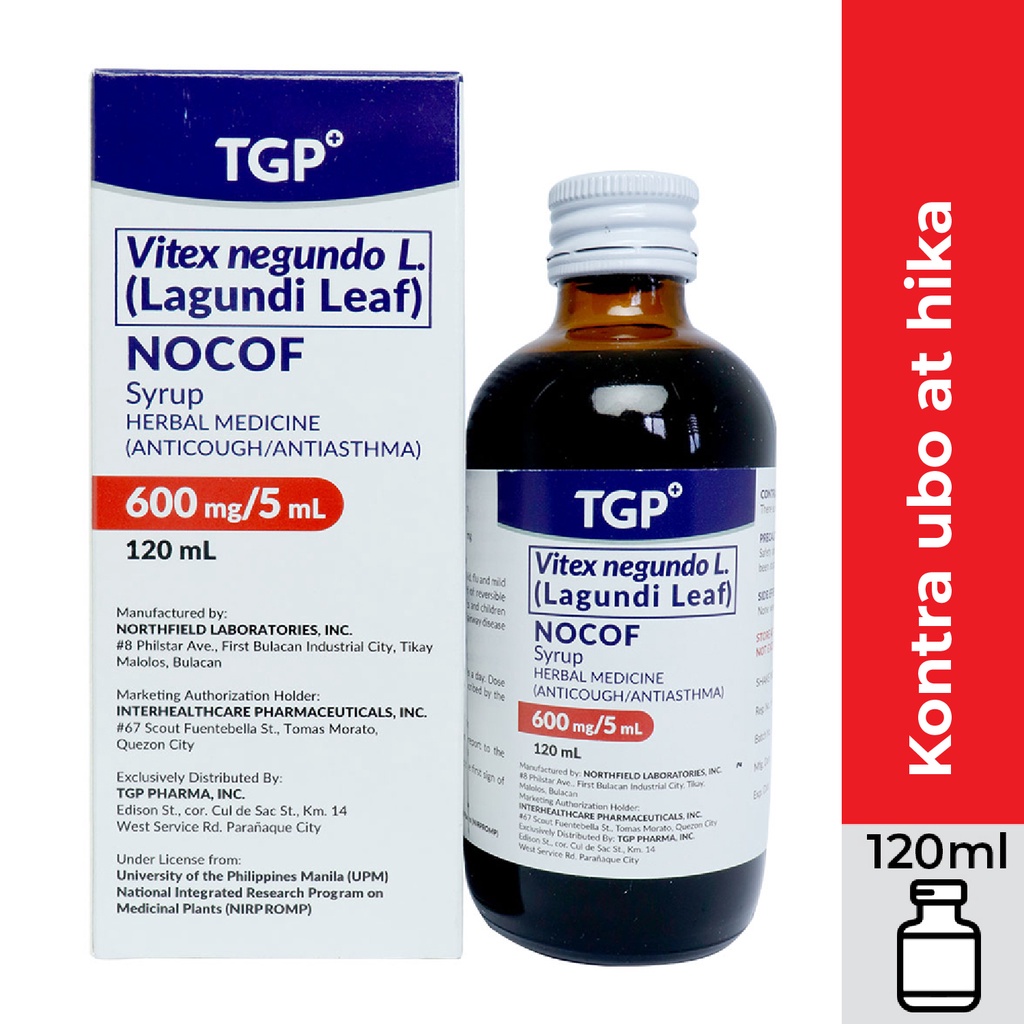 NOCOF TGP Vitex negundo L Lagundi Leaf 600mg/5mL 120ml Syrup for relief