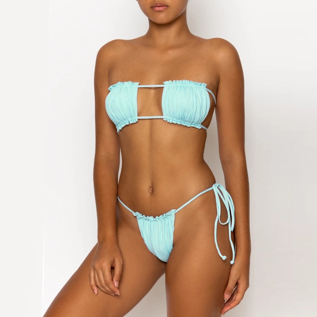 ﺴ✓Sexy swimsuit Women Tube top Bandeau Bandage Thong Bikini Set