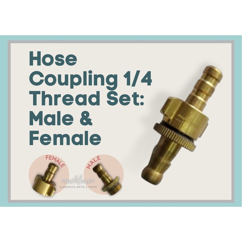 Hose Coupling 1/4 Thread Male and Female. Solid Brass - Sold in pairs ...
