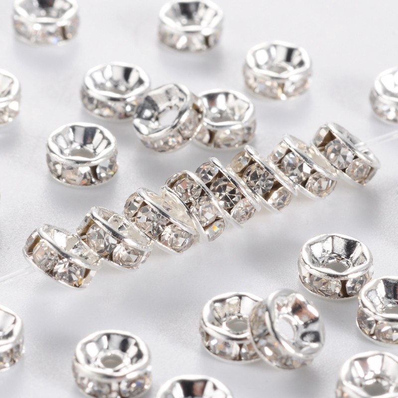 50pcs Silver Austira Clear Crystal Rhinestone Rondelle Spacer Beads DIY ...