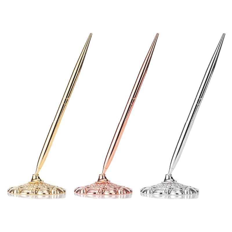 jenniferae Retro Metal Ballpoint Pen Attached Base Stand Desk Office ...