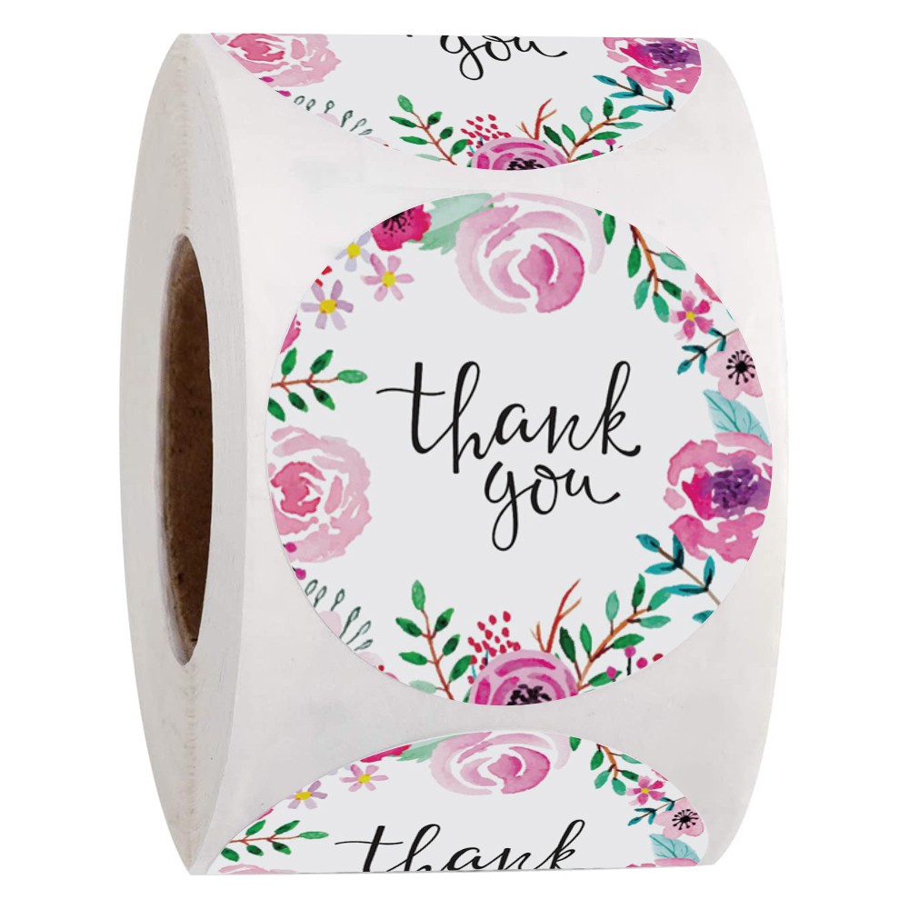 Purple Floral Thank You Sticker 500 pcs roll 1inch Thank You Adhesive ...