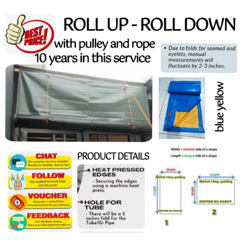 (6ft x 8ft ) ROLL UP/ROLL DOWN WITH PULLEY SET UP TRAPAL LONA TARPAULIN ...