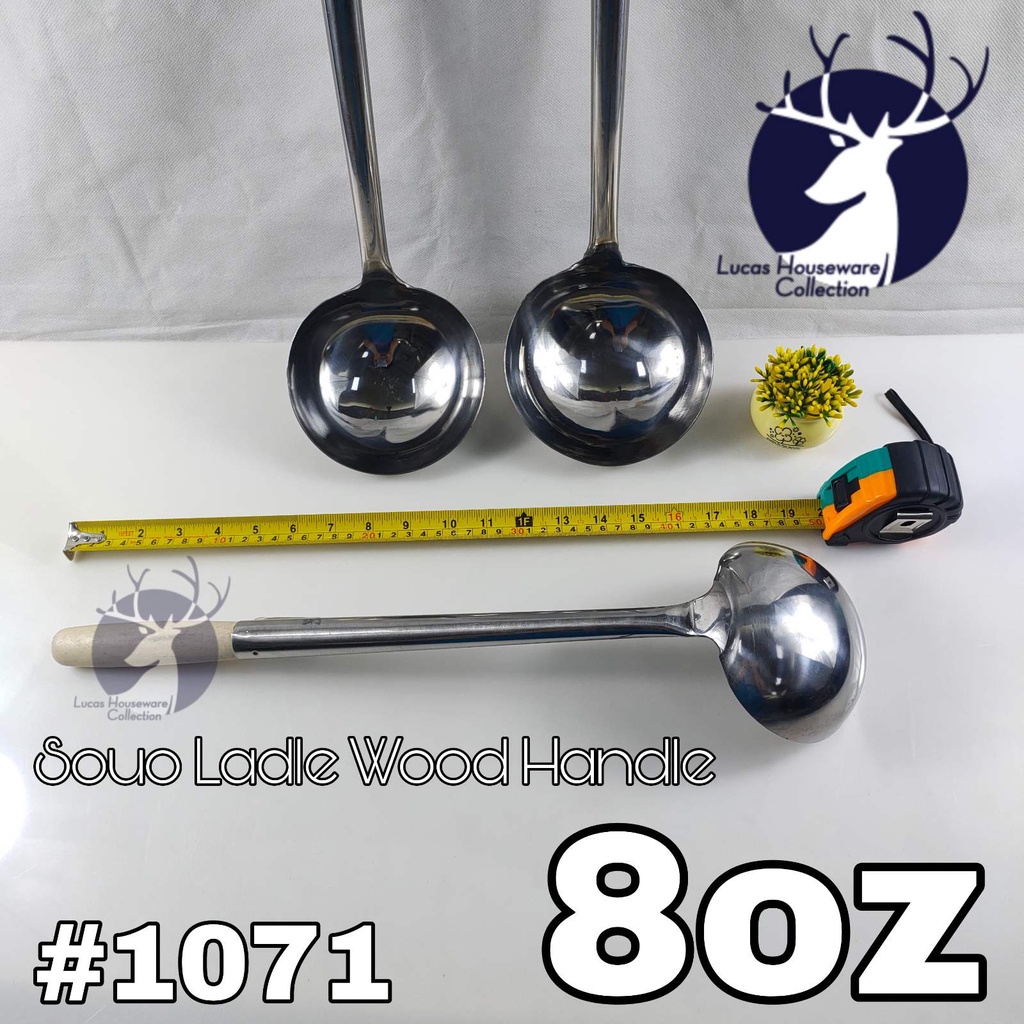 1PC HIGH QUALITY LONG HANDLE LADLE AND SIENSE WITH WOOD HANDLE (COOKING ...