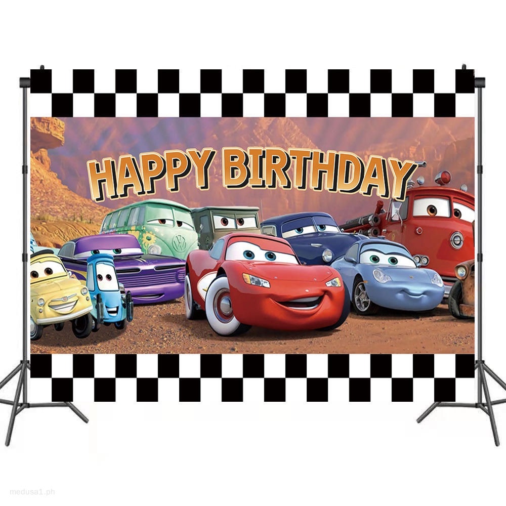 100x150CM Cars Backdrop Happy Birthday Background Mcqueen Banner Fancy