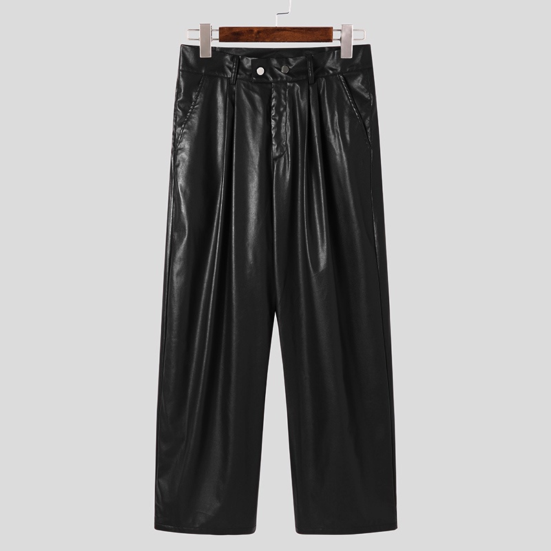 Incerun Men Fashion 3colors Leather Elastic Waist Solid Color Loose