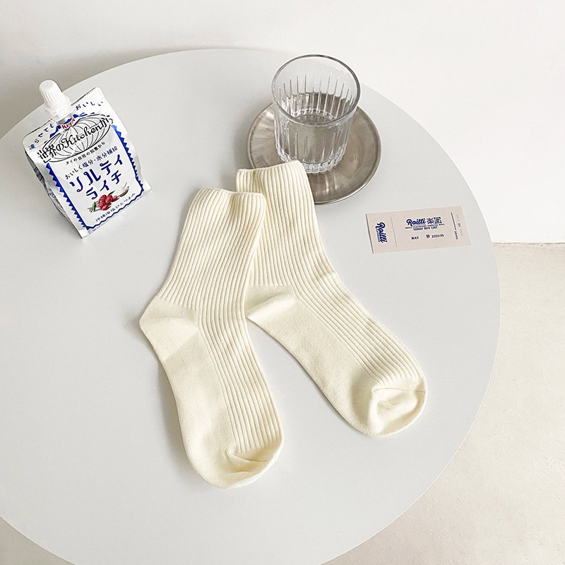Milk tea color socks women's tube socks pure cotton spring and autumn ...