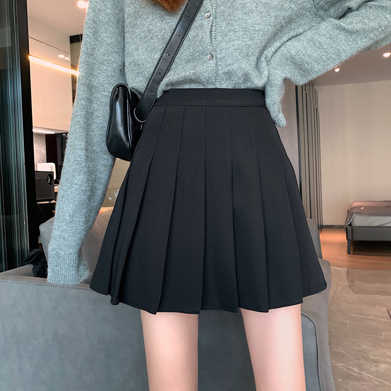 Autumn and Winter Pleated Skirt Black Skirt New Fashion High Waist