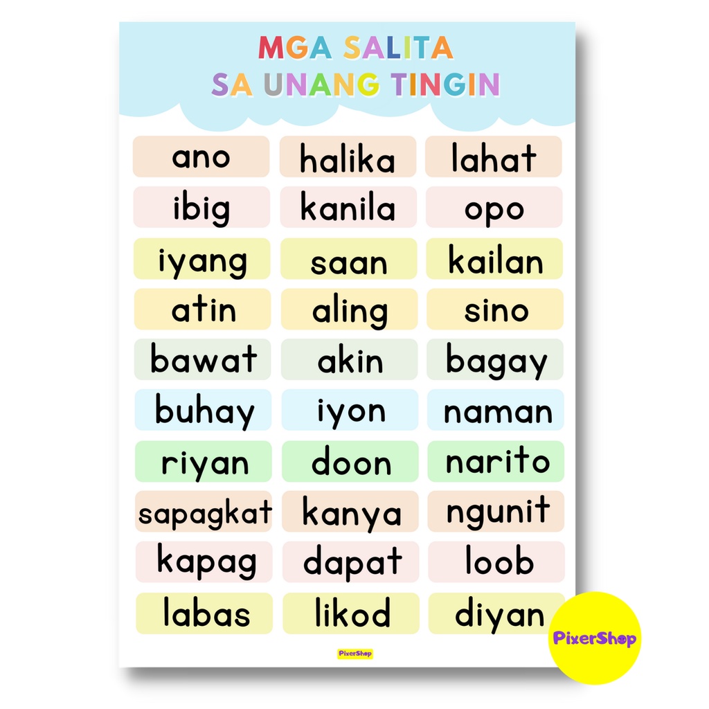 2 PCS. MGA SALITA SA UNANG TINGIN LAMINATED POSTERS FOR READING/A4 SIZE ...