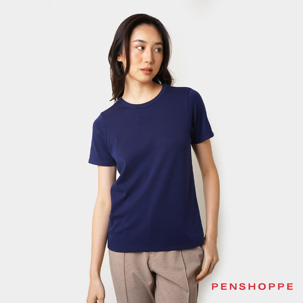 Penshoppe Dress Code Relaxed Fit Tshirt For Women (Navy Blue/Pale Blue ...