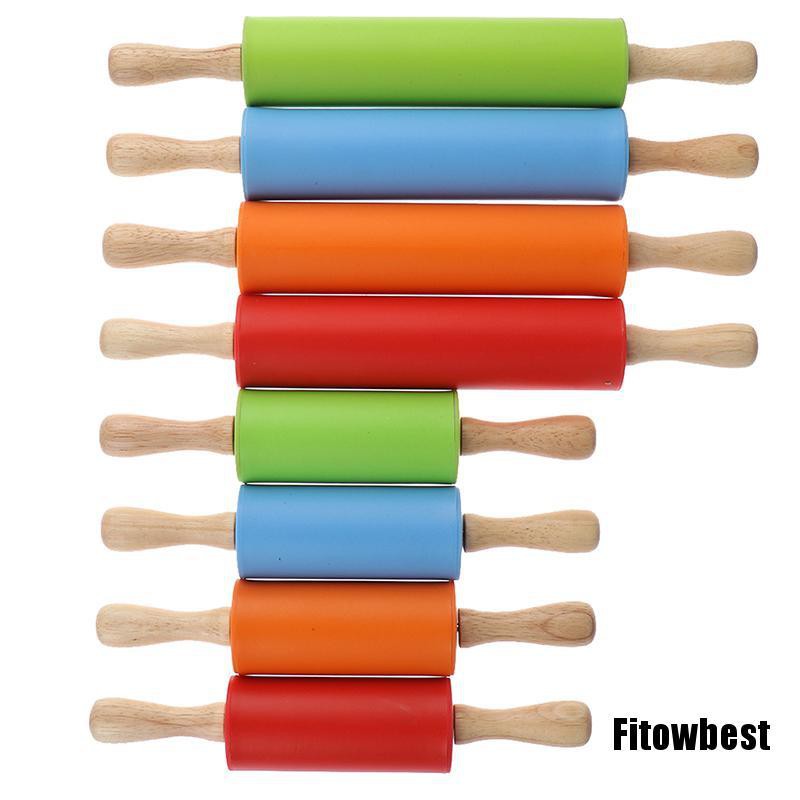 Fbph Non Stick Wooden Handle Silicone Rolling Pins Pastry Flour Roller Kitchen Tool Daily