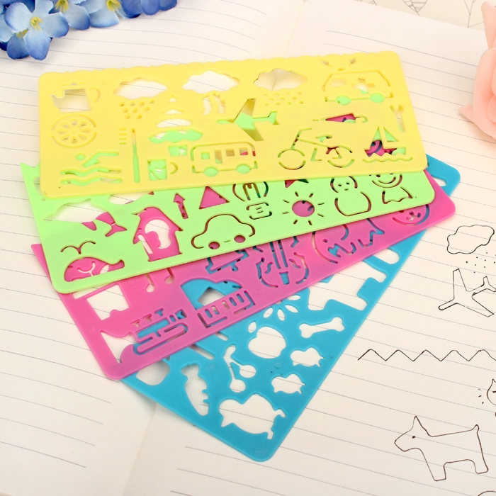 4Pcs Cartoon Drawing Ruler Candy Color Plastic Children Art Ruler ...
