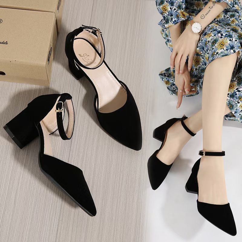 JOAN] Inch Korean Women suede Pointed Toe Black Office Work