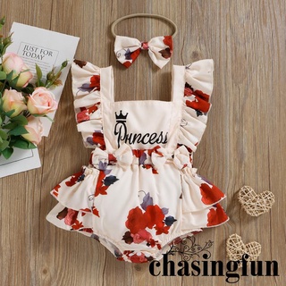 CHF Newborn Girls Two Piece Outfits Flower Print Flying Sleeve Square Neck Bodysuit Decorative Bow Headband Shopee Philippines