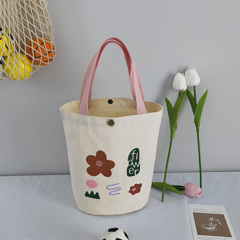 CO IN Small Flower Printed Canvas Bucket Bag Hand Carrying Lunch Box Portable Female Tote bag Sling bag Women