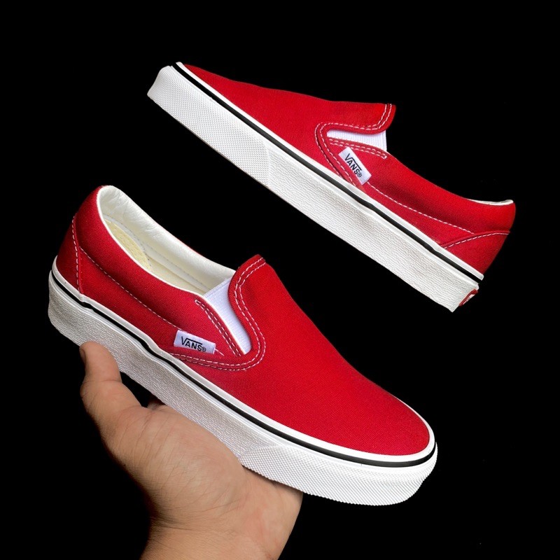 All red vans slip on sale ons