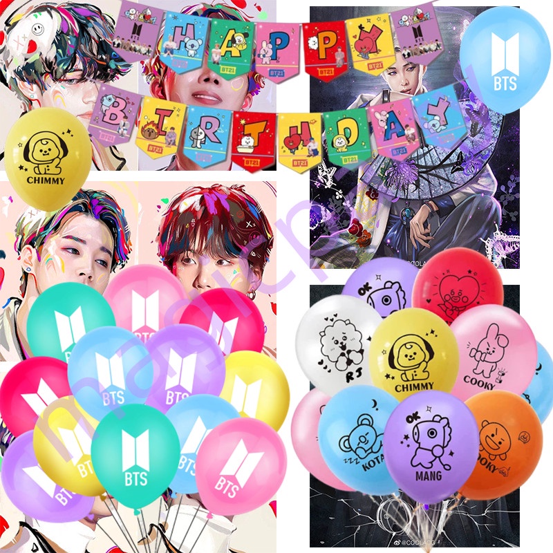 BTS BT21 Theme Chimmy Cooky BT21 Party Banner Cake Inserts Balloons ...