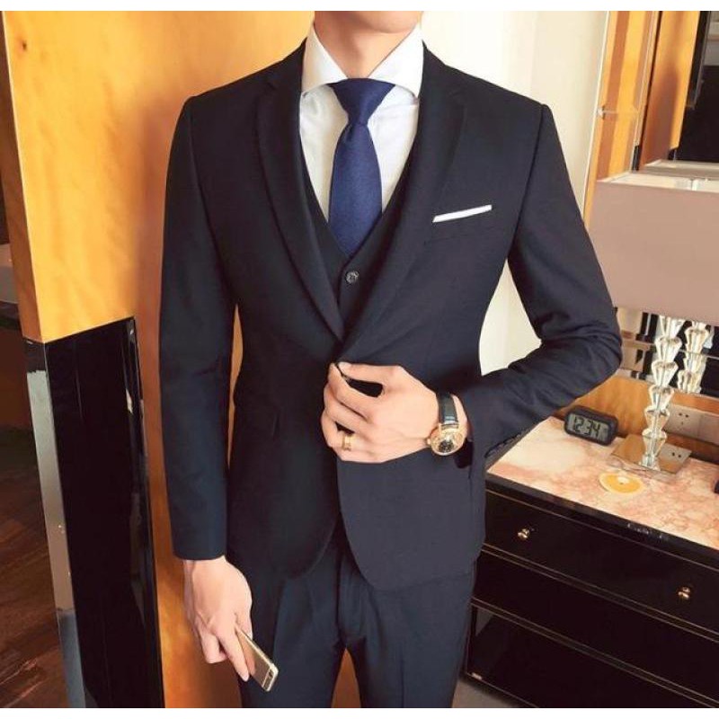 Thick New fashion suit male 3 piece set tuxedo Slim business suit ...