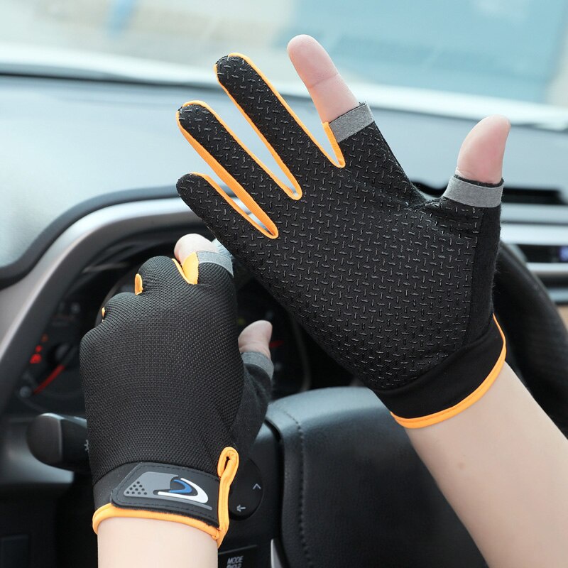 Summer Outdoor Cycling Half Finger Gloves / Men Mesh Breathable Thin Fishing  Mitten / Comefortable Sports Anti Slip Glove / Friction Touch Screen Showing  Two-Finger Gloves
