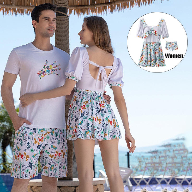 Ins Swimsuit Short Sleeves Dress Couple Swimwear Honeymoon Vacation