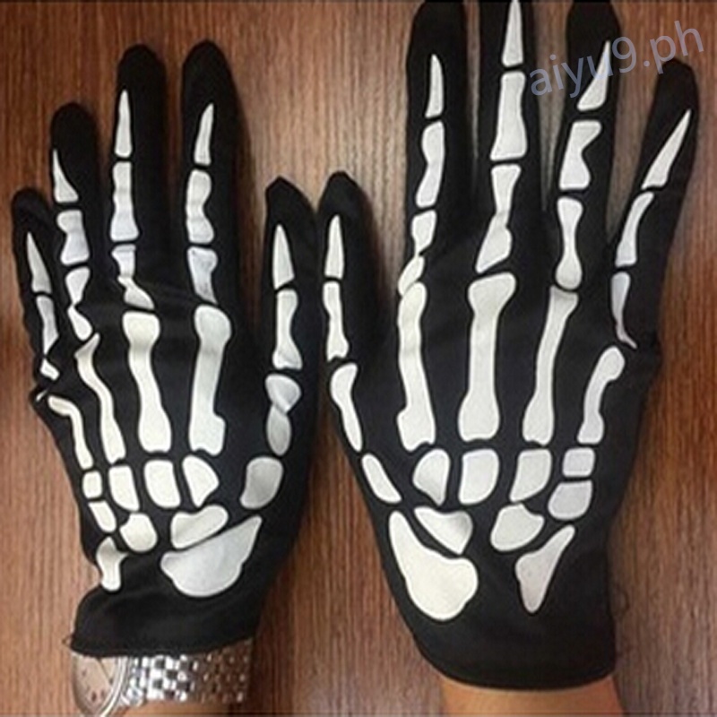 Halloween Skull Bone Skeleton Goth Racing Full Finger Gloves Fashion ...