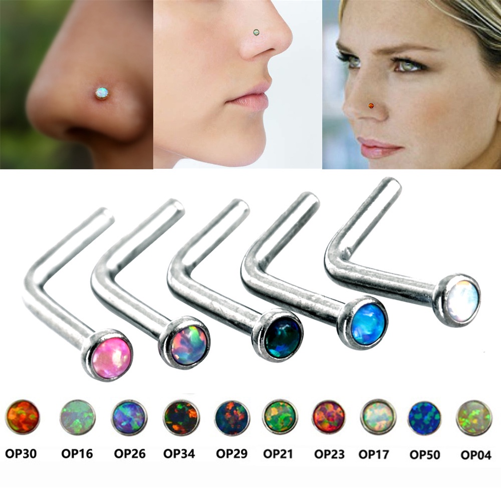 Stainless Steel opal L-Shaped Curved Rod Nose Nails Straight Ring S ...