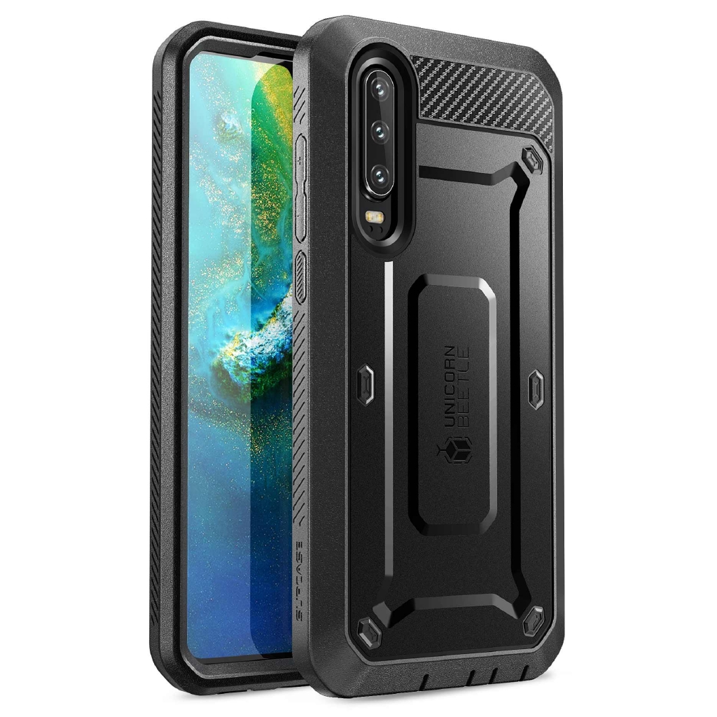 SUPCASE Unicorn Beetle Style Custodia Ibrida Per Huawei P30 (2019), Sottile E Resistente, Pannello Posteriore Trasparente, Ricarica Wireless, Nero
