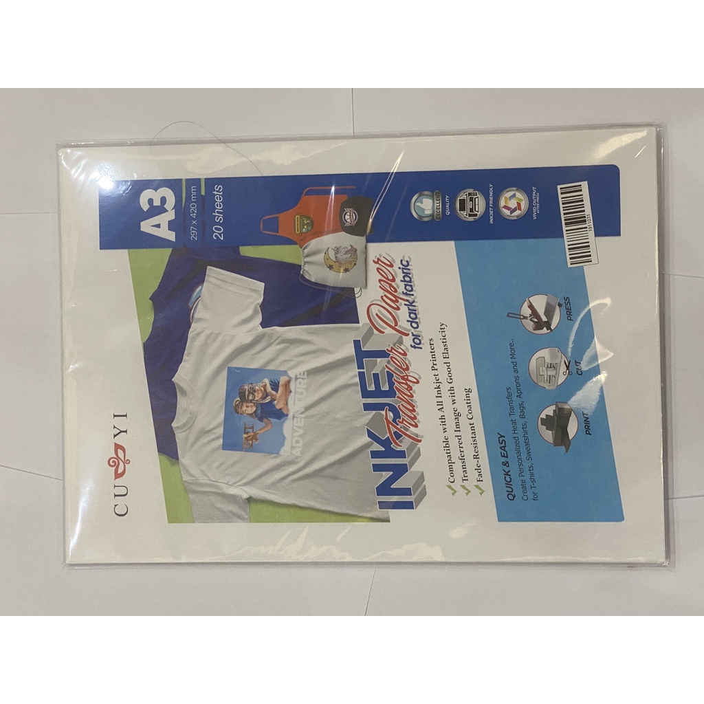CUYI Inkjet Transfer Paper A4 / A3 For Dark Fabric (20 sheets/pack