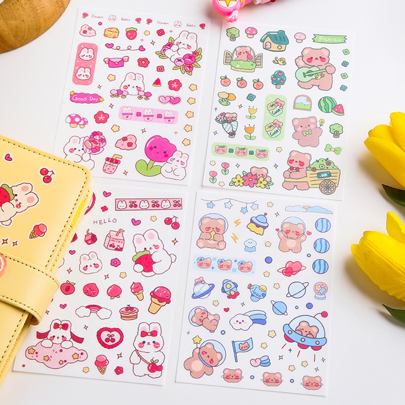 4 Sheets Cute Cartoon Washi Stickers Pack Student Diary Deco DIY ...