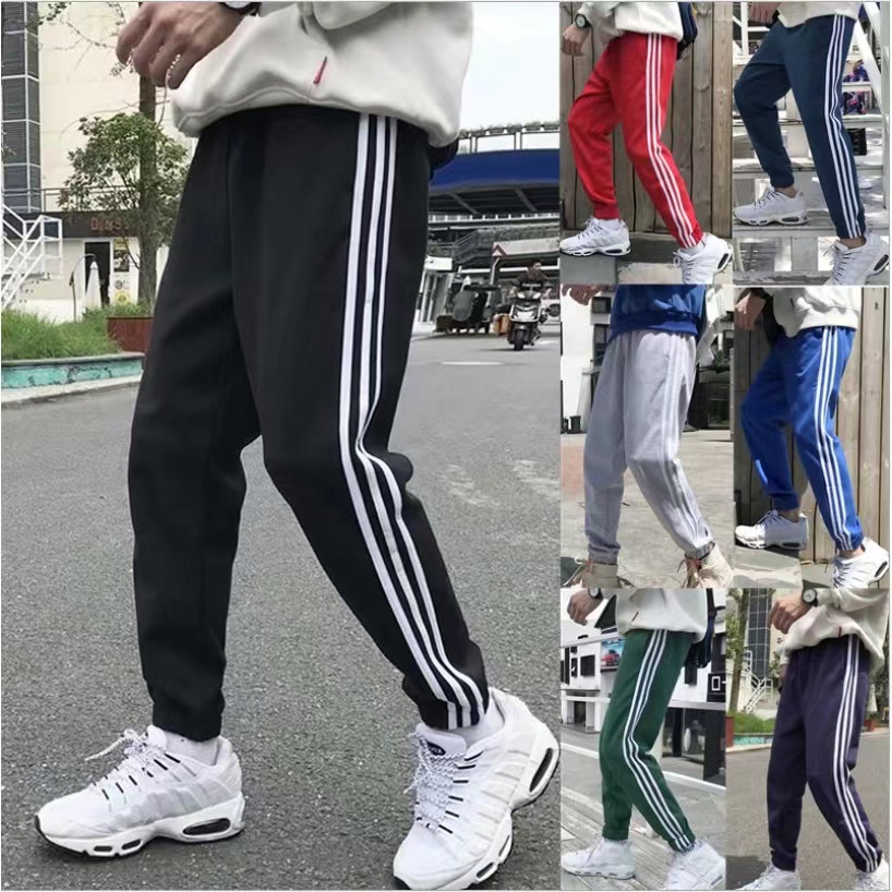 Cod Fgjpp Unisex Plain Cotton 3 Lines Jogger Pantsmakapal Tela With Zipper New Shopee 5095