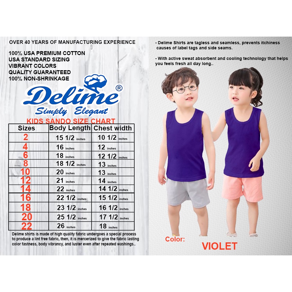 Delime Kids Sando Plain (Violet) | Shopee Philippines