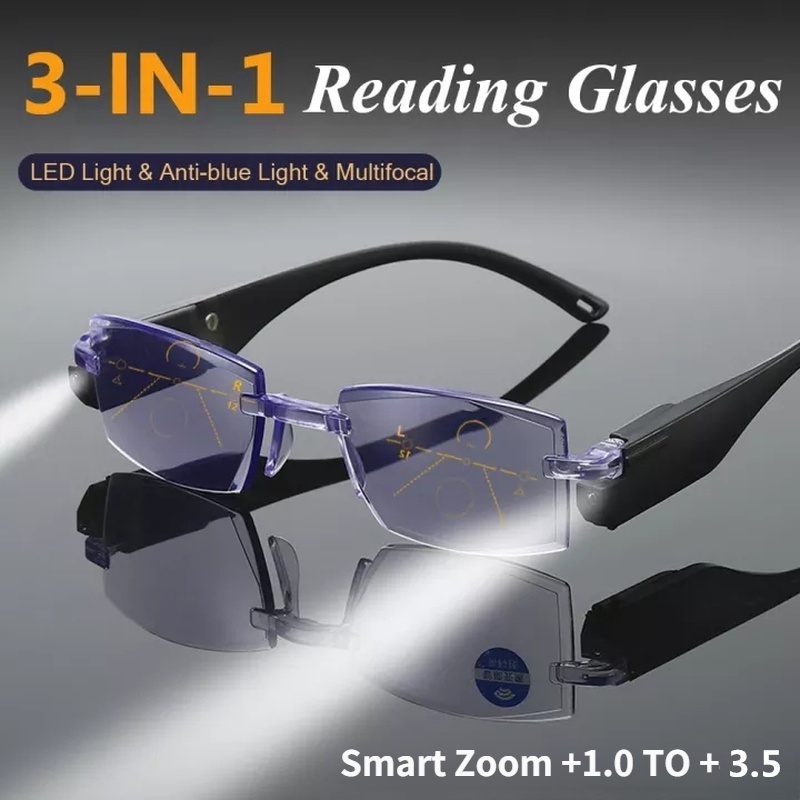 3 In 1 Anti Blue Light Progressive Multi-focus Reading Glasses Magnetic ...